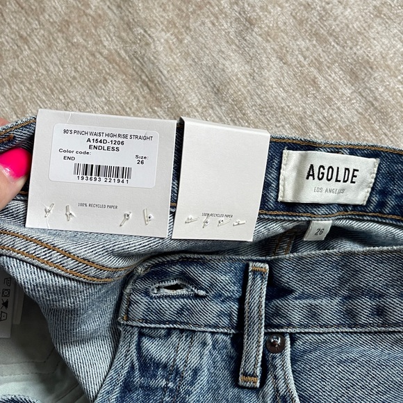 NEW Agolde  90’s Pinch Waist High Rise Straight Button-Fly Blue Jeans - Picture 9 of 12